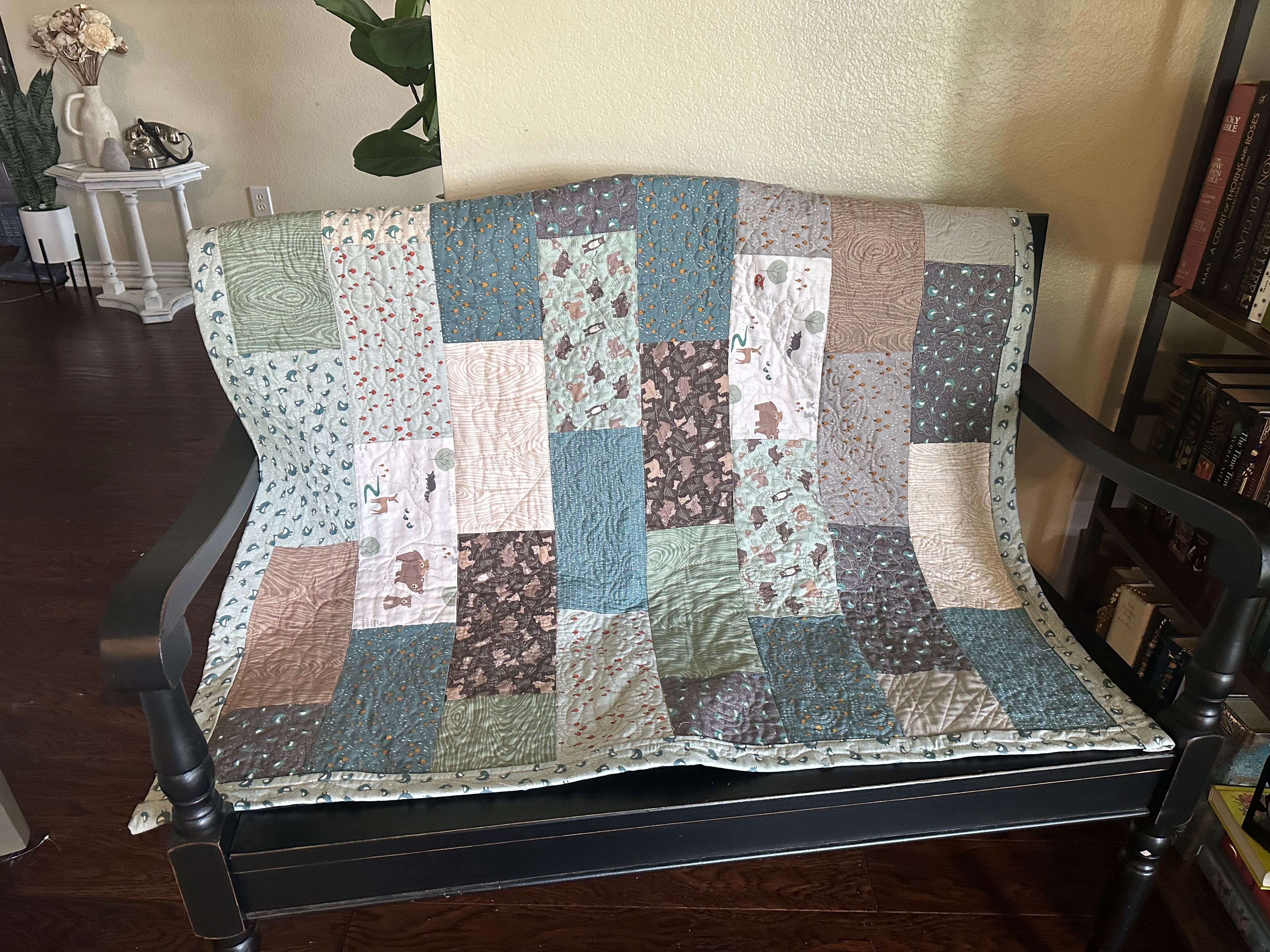 OOAK Crib Quilt online Grey scale