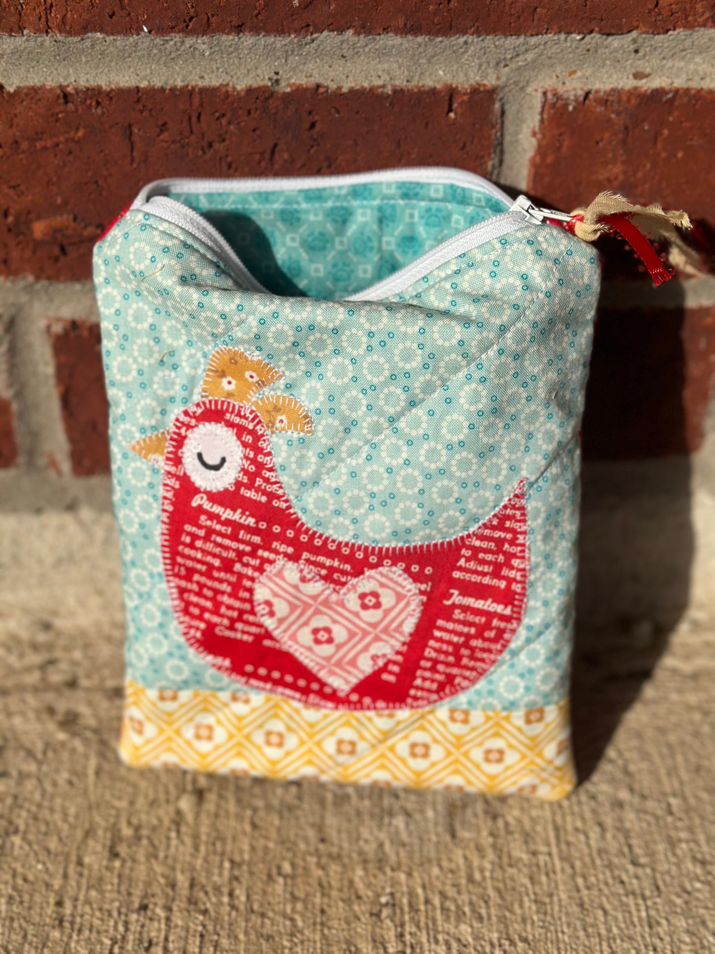 Book Sleeve - QUILTED (Fits Kindle Paperwhite or smaller) - Appliquéd Chicken