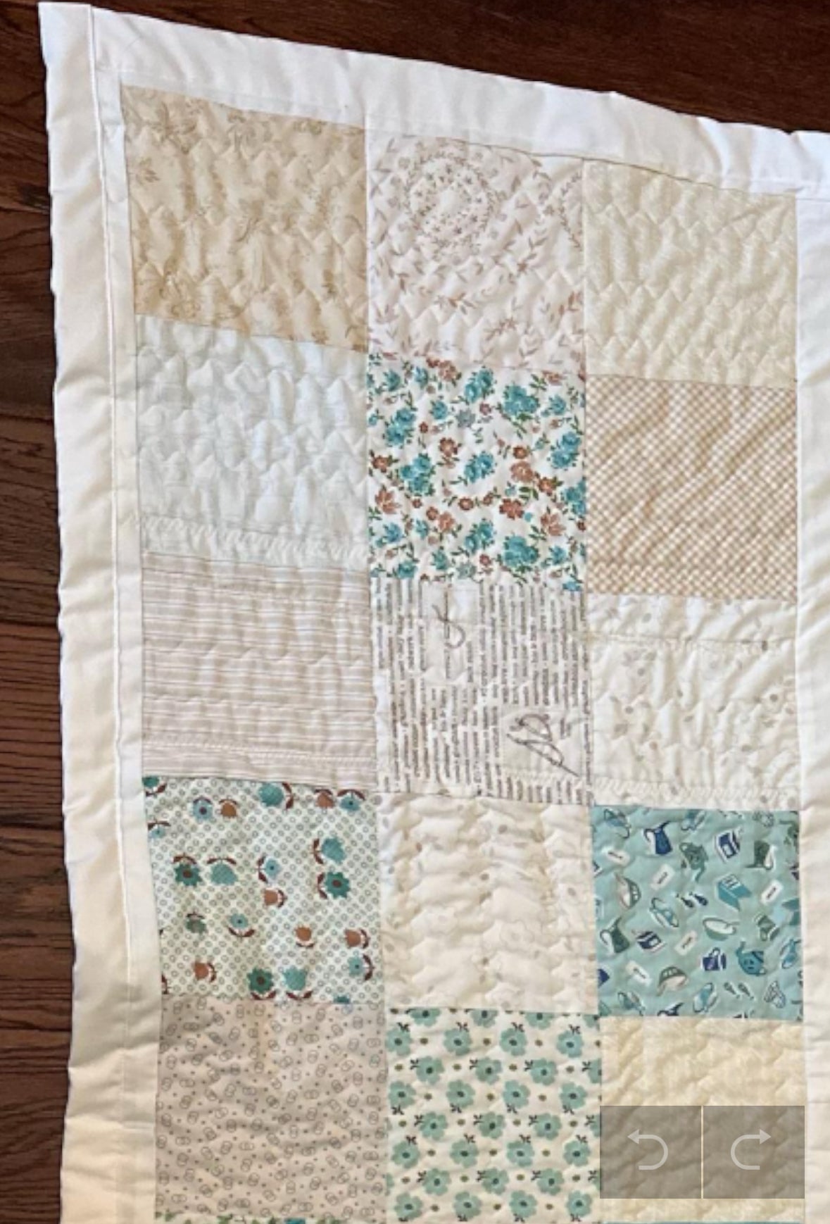 Quilt (Large throw)- White, Cream & Blue Handmade One of a Kind Quilt 59x71" Cotton Low Volume